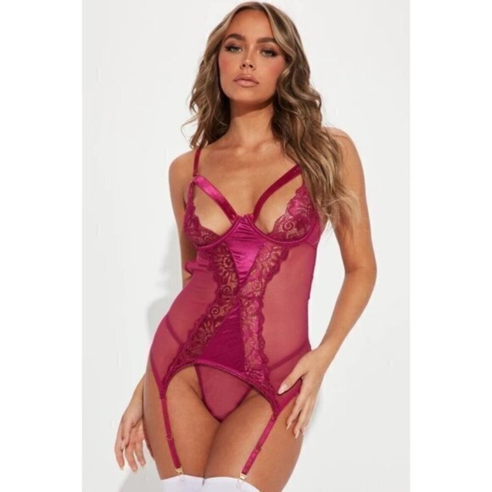Seven til Midnight Obey Me Lace Chemise - Wine One size M